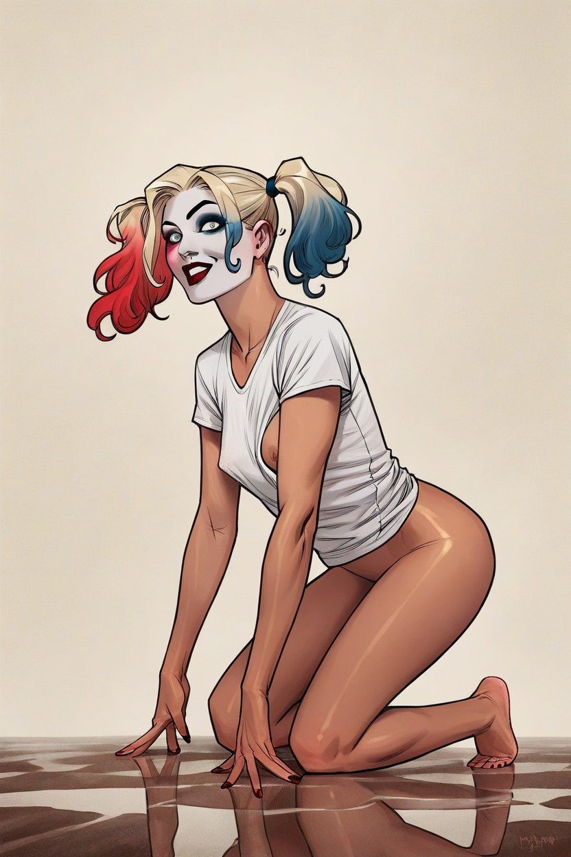Loose T-shirt, Bending Over On Ground, Coloured Hentai AI Porn