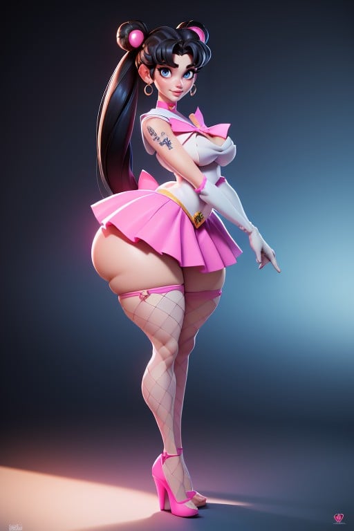 Legs Wide Open, Thick Thighs, Bottom Up View Hentai AI Porn