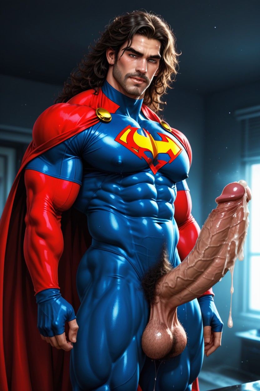 Male Kryptonian Superhero Sucking The Caped Crusaders Cock, Uncut Thick Cock, Dripping Cock AI Gay Porn