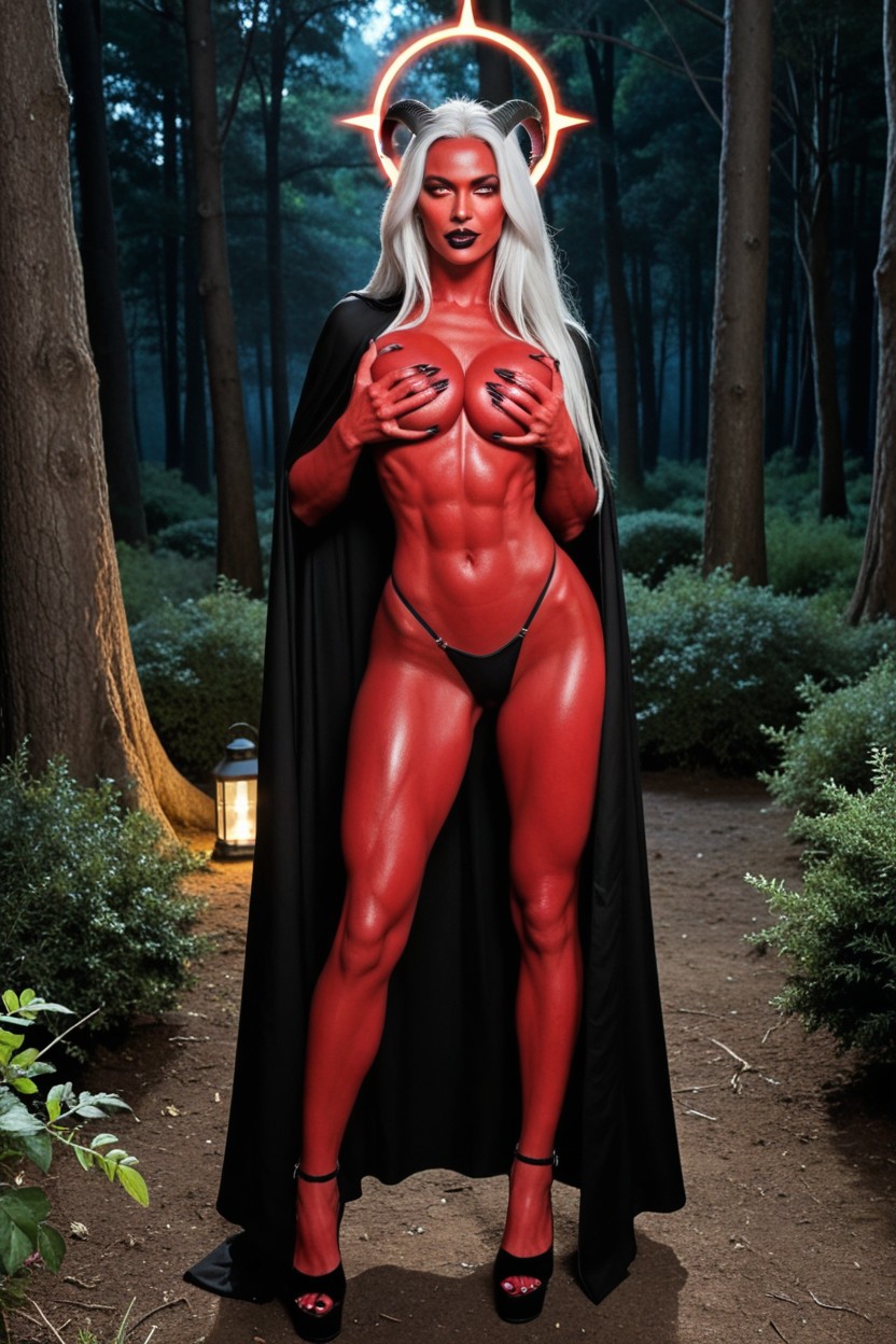Black Dragon Horns, Red Skin, Waist Up View AI Porn