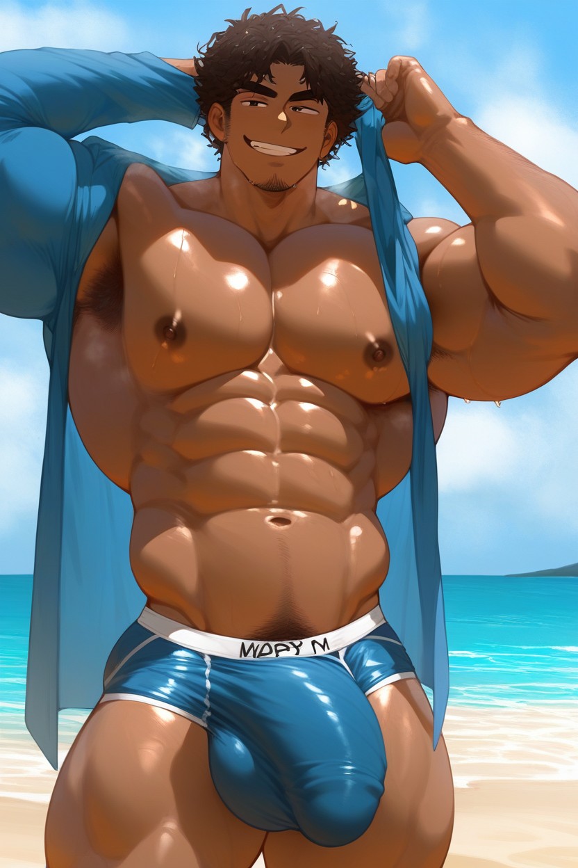 Beach, Muscular, Smooth Body AI Gay Porn