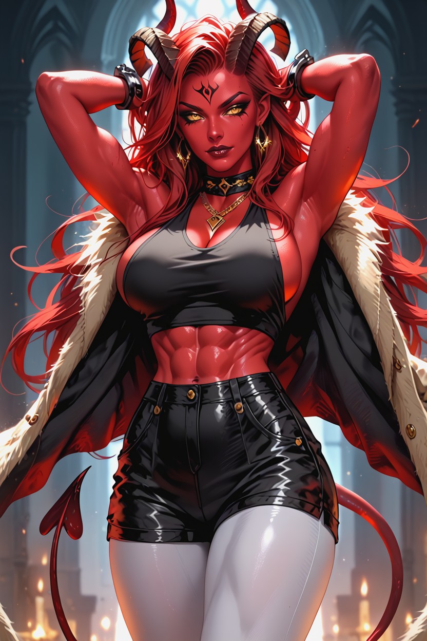 Red Skin Royal Demon, Royal Golden Earrings, Devil Hentai AI Porn