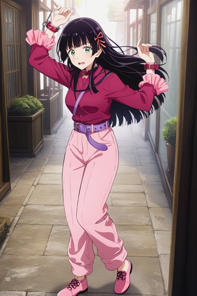 Magenta Pantsuit, Medium Size Breasts, Turned Up Collar AI Porn