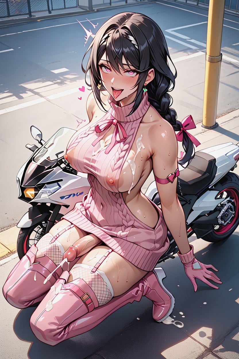 Pink Virgin Killer Sweater, Glistening Skin, White Skin Porno IA transsexuelle