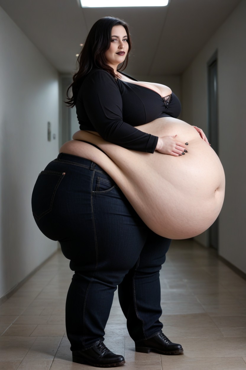 Hyper Gigantic Belly, Side View, Plump Ass BBW AI Porn