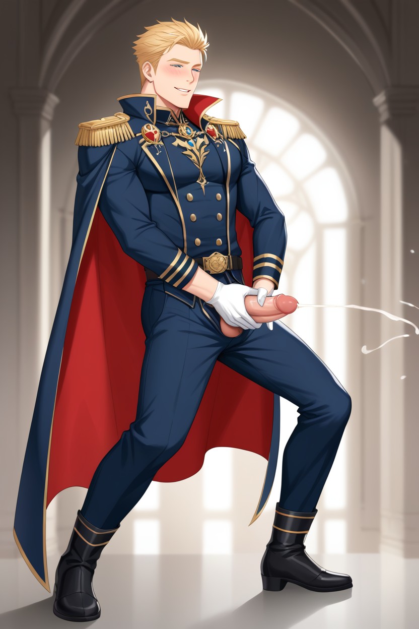 Blue Eyes, Cumshot, Fancy Gold Royal Shoulder Tassels AI Gay Porn