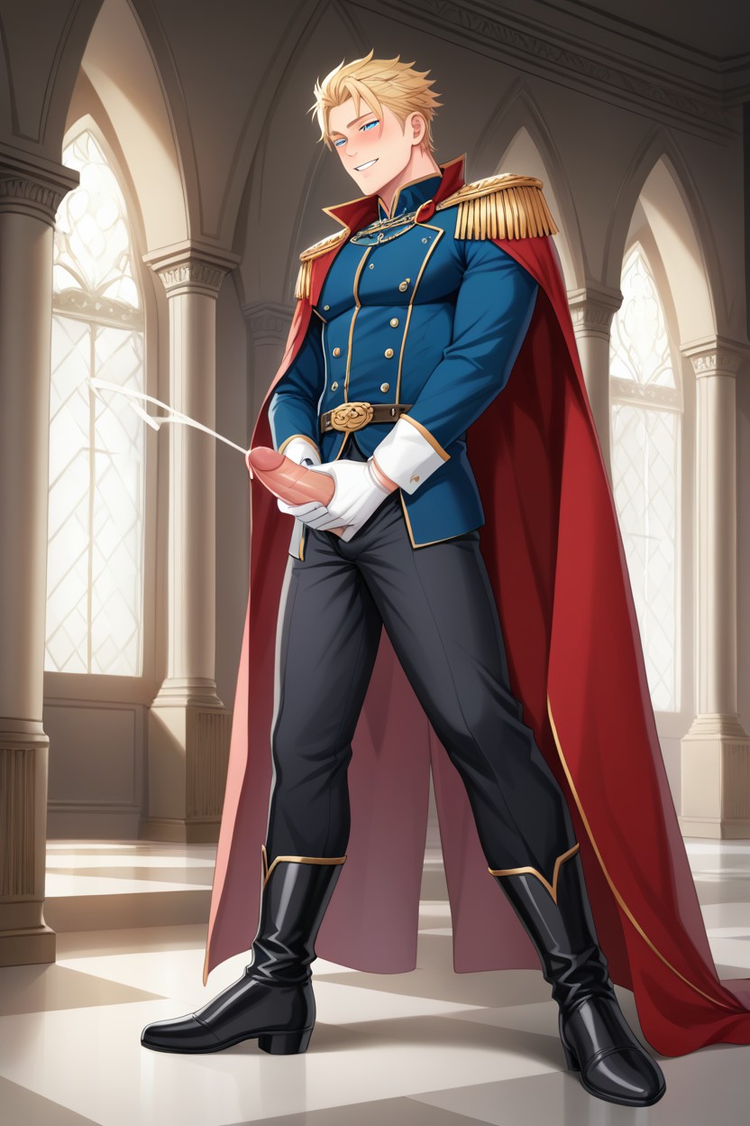 Royal Palace Interior Background, One Hand Masturbation, 20+ AI Gay Porn