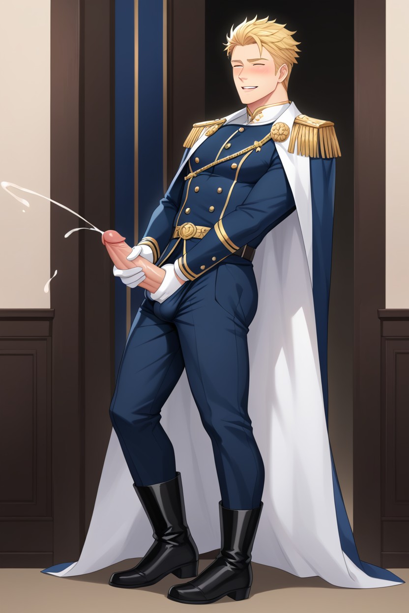 Fancy Gold Royal Shoulder Tassels, One Man, Side View AI Gay Porn