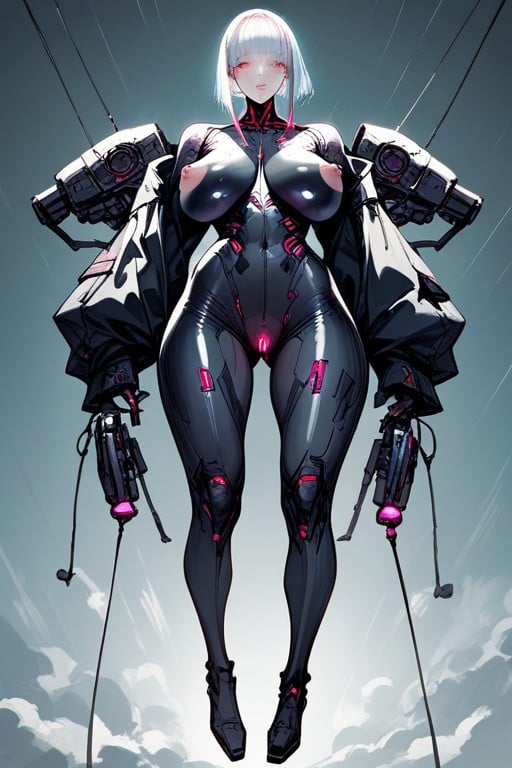 Glowing Pink Eyes, Glowing Cyber Tattoos On Skin, Full Body Hentai AI Porn