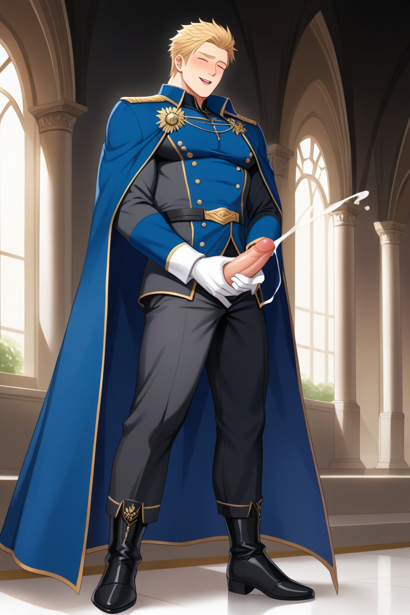 Long Sleeves, Fancy Dark Black Long Royal Boots, Full Body View AI Gay Porn