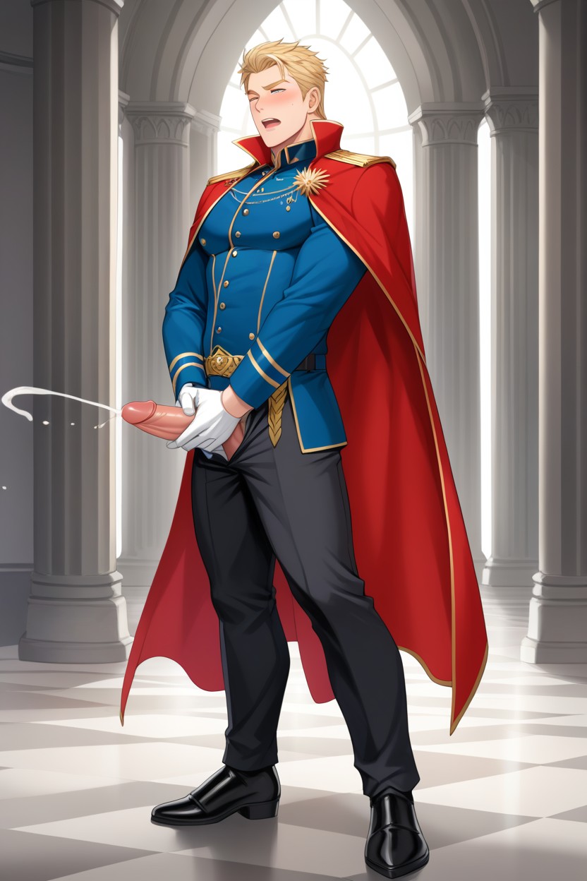 Royal Cape, Orgasm Facial Expression, Wide Shoulders AI Gay Porn