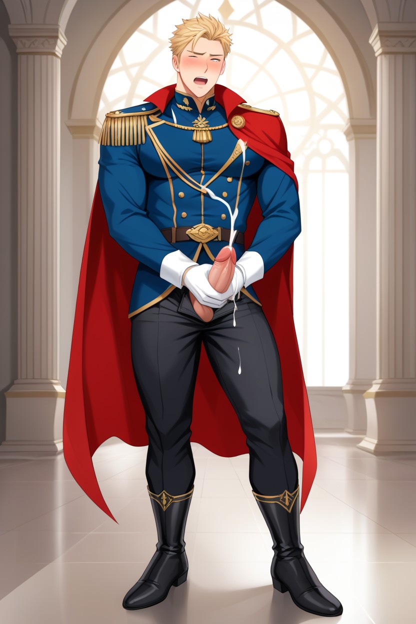 Fancy Royal Belt, One Hand Masturbation, Extremely Erect Penis AI Gay Porn