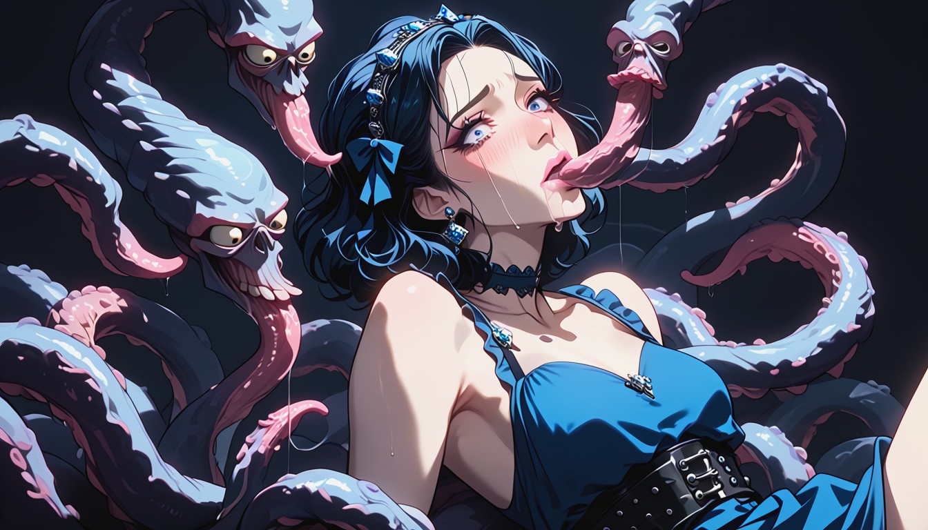 Teary Eye, Pale Skin, Dark Blue Hair Hentai AI Porn