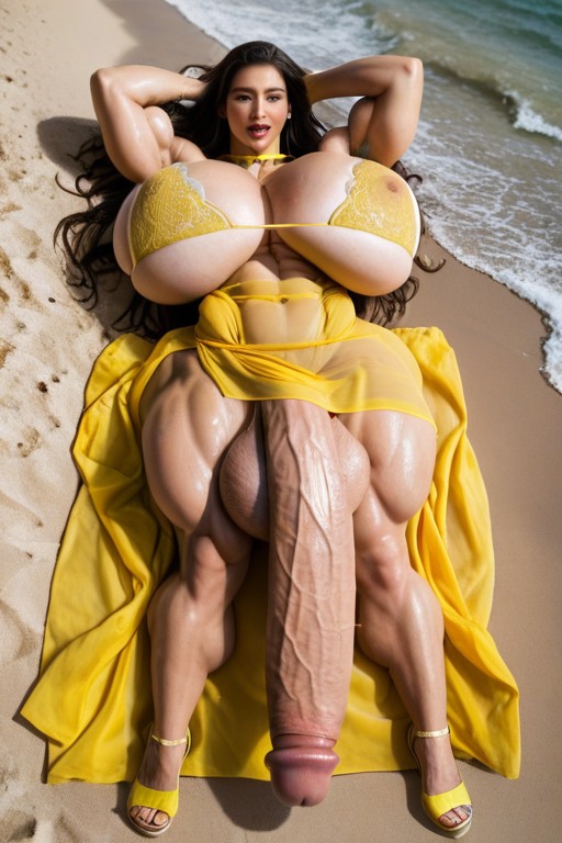 Beach, Snatched Waist, Thick Pubic Hair Shemale AI Porn