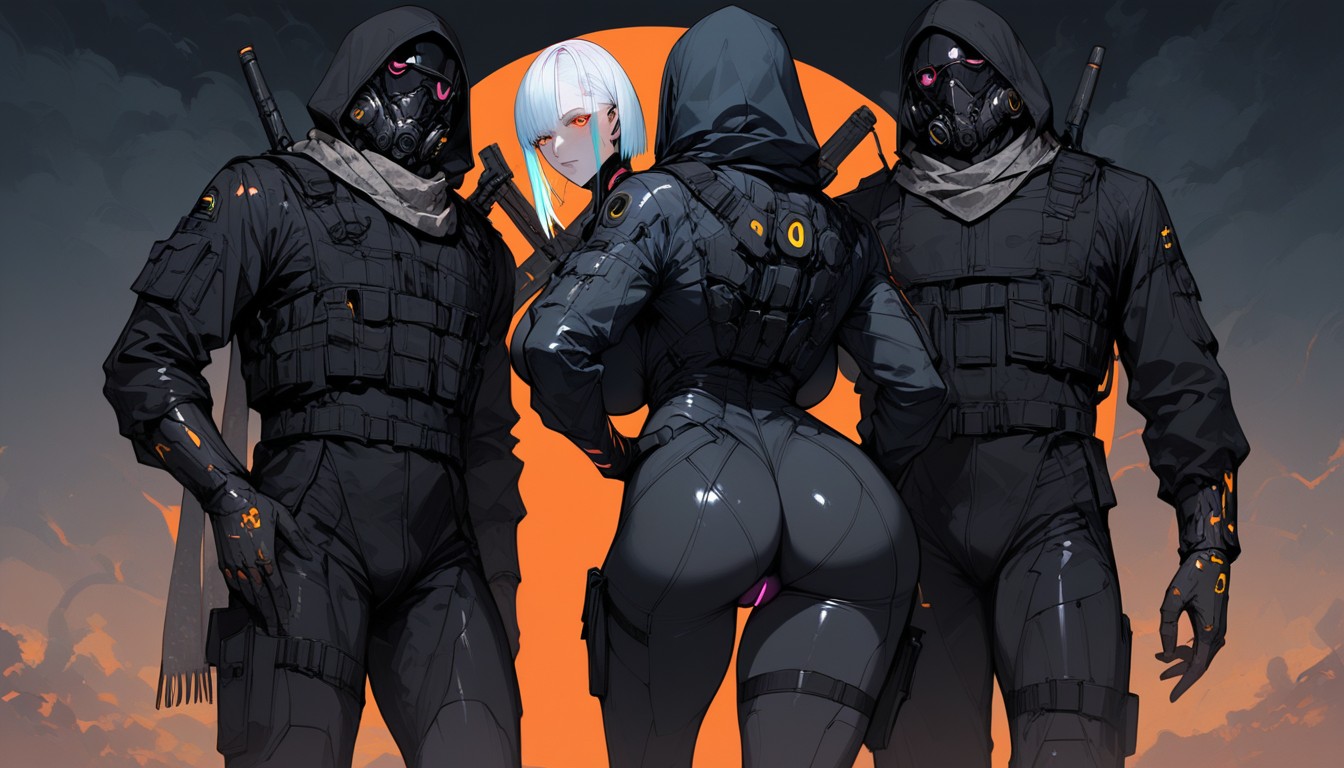 Large Dark Areola, Worn Survival Gear, Tight Suit Over Hips Hentai AI Porn