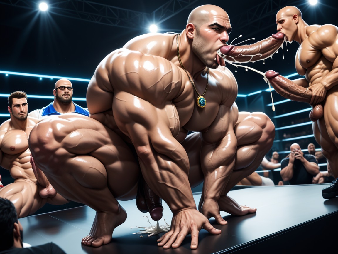 On Stage, Gigantic Muscles, Double Anal AI Gay Porn
