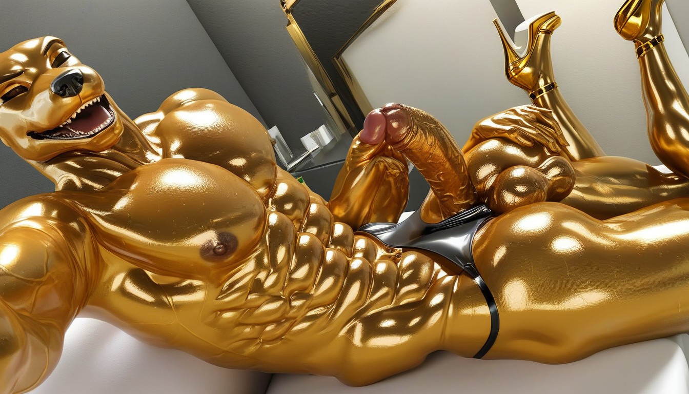 Showing Penis, Oiled Skin, Glistening Furry AI Porn