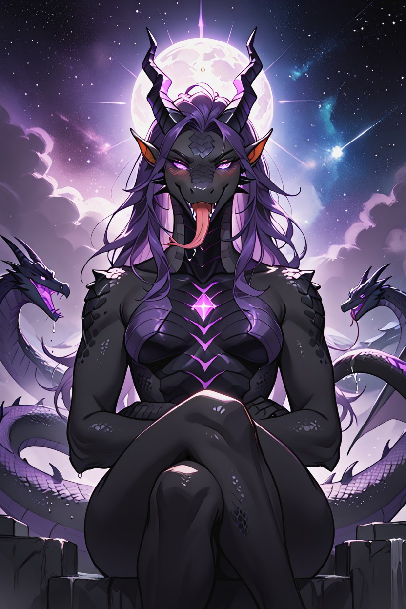 Drooling, Small Ass, Black Scales Furry AI Porn