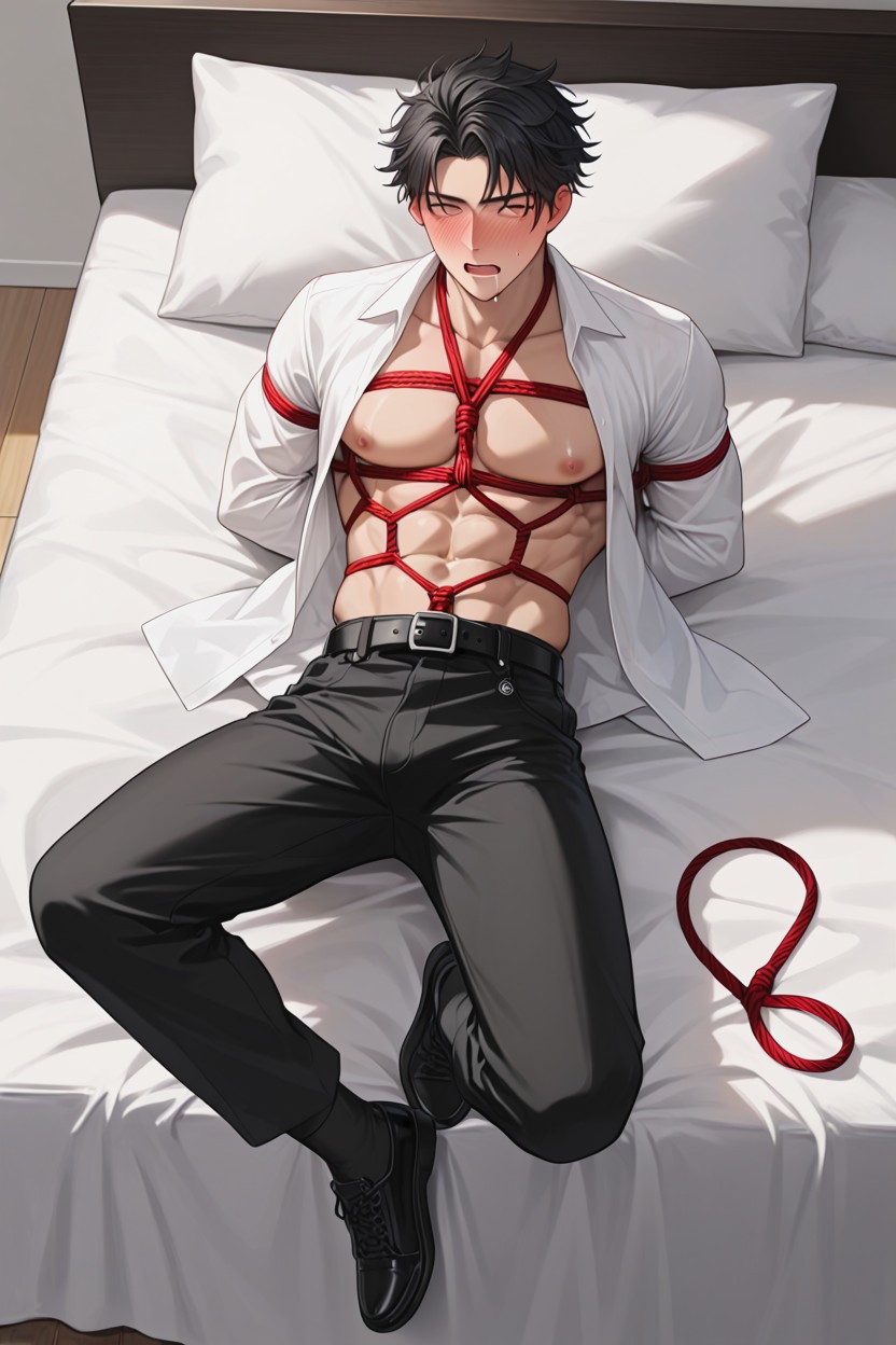 Stockings, Open Shirt, Lying On Bed AI Gay Porn