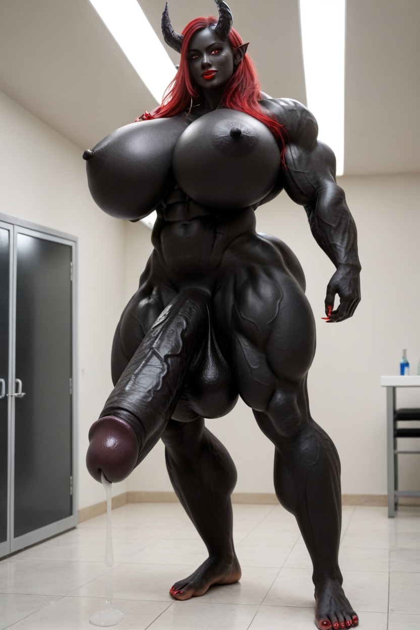 Hyper Black Cock Growth, Perfect Tits, Full Body View Shemale AI Porn