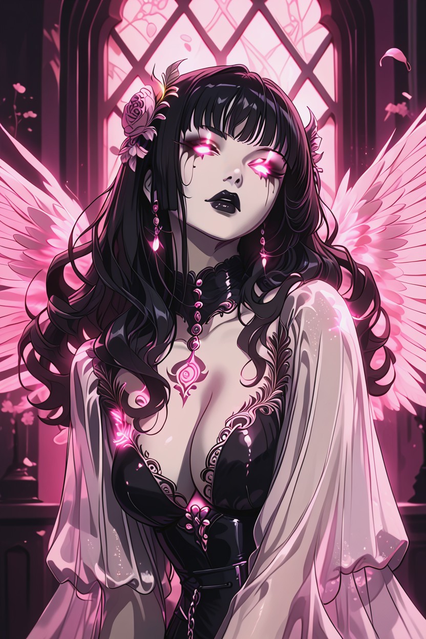 Asian, Surrounded By Velvet Curtains, Vampire Woman Hentai AI Porn