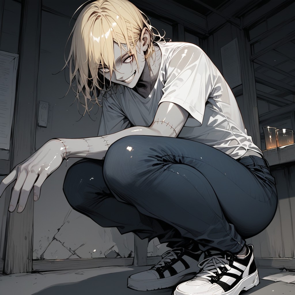 Stitches On Body, Night, Squatting Hentai AI Porn