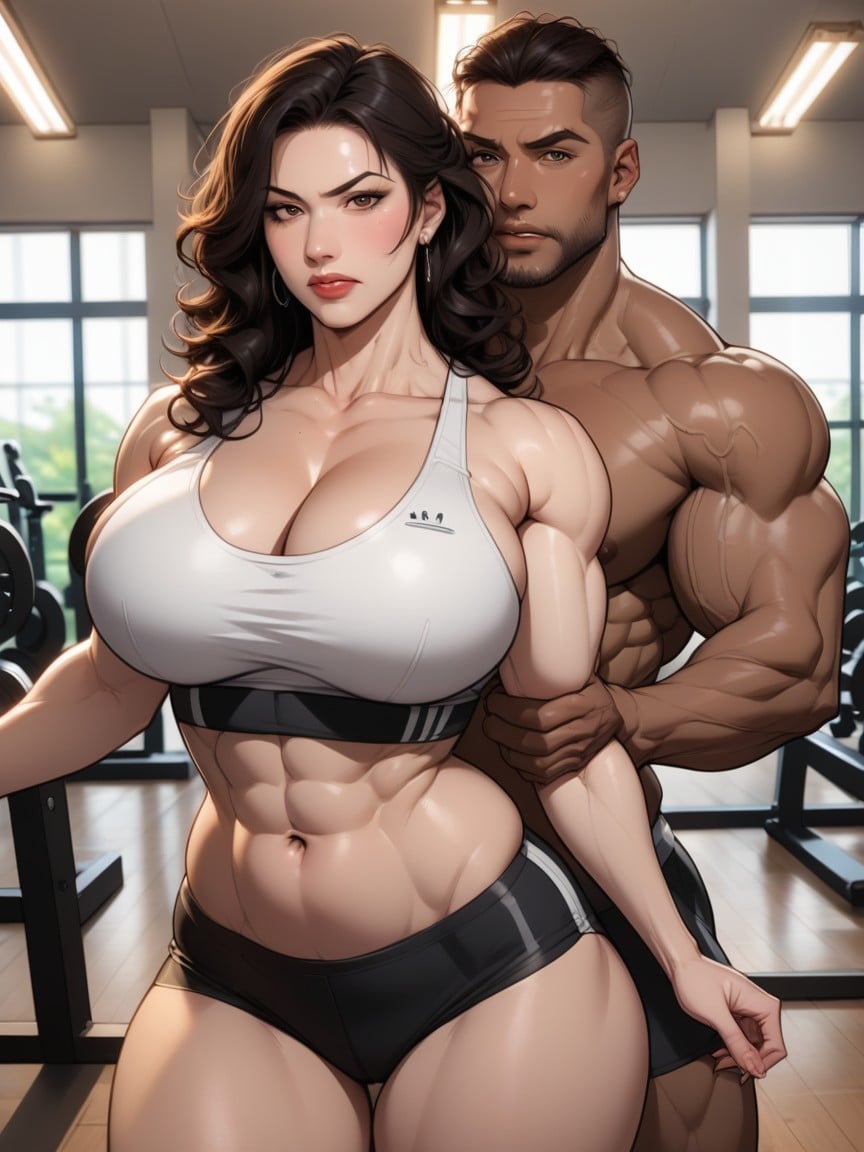 Muscular, Huge Muscles, The Man Standing Behind Her MILF AI Porn