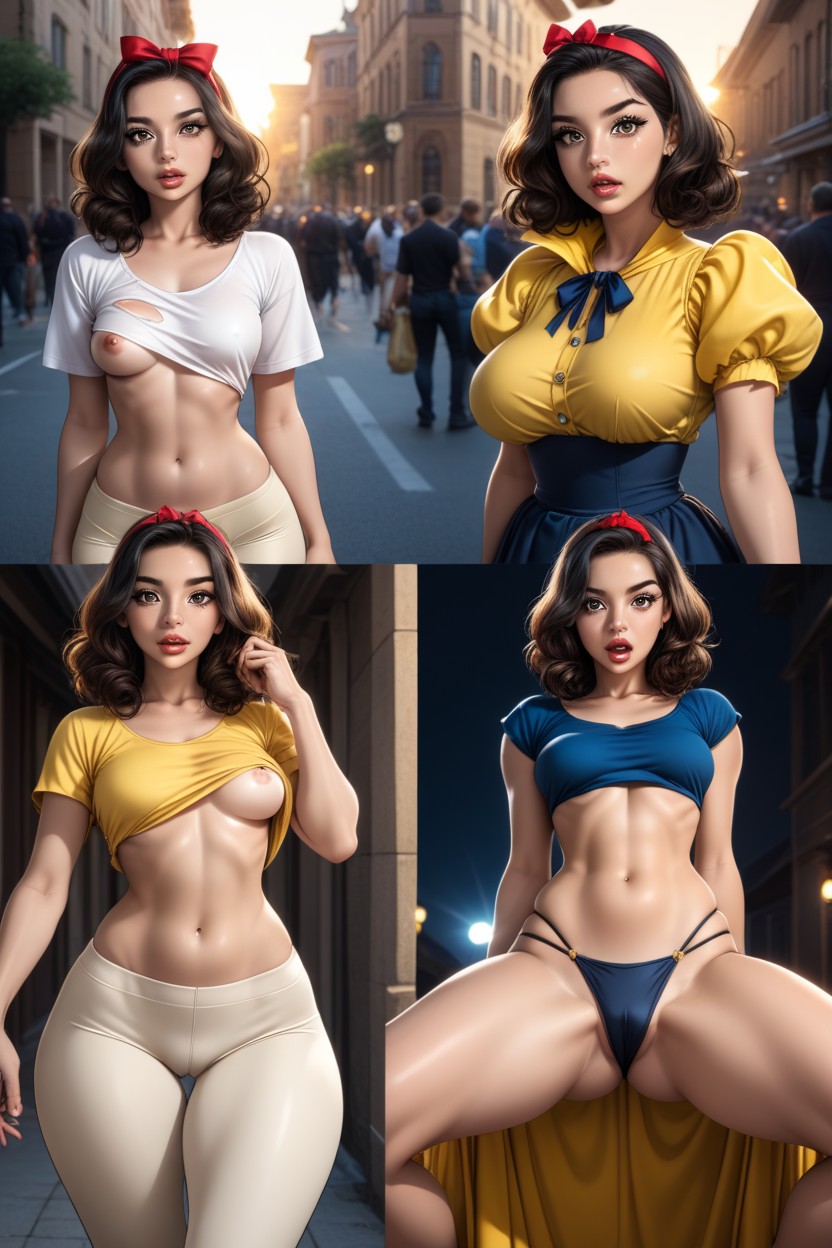 Street With Full Of Crowd, Small Breasts, Curly AI Porn
