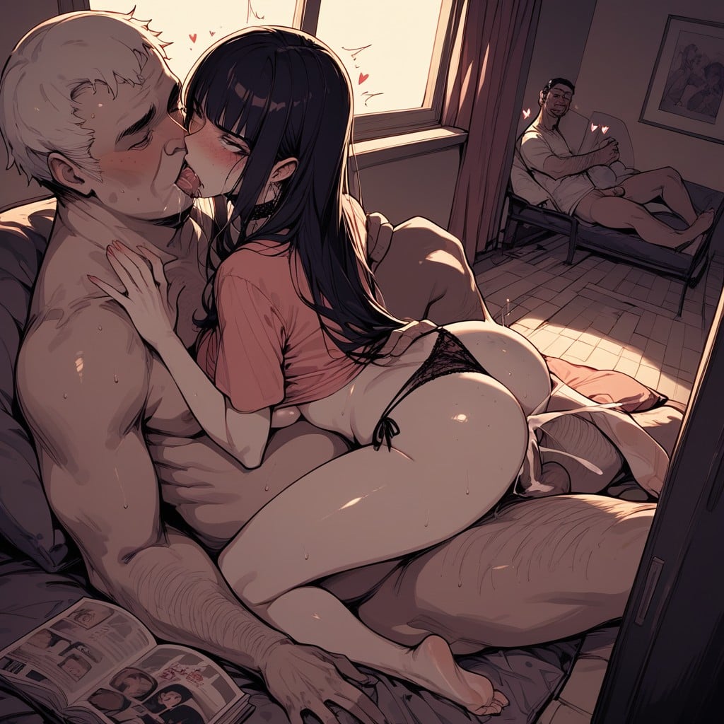 Long Hair Woman, Black Pasties, Biting Pillow Hentai AI Porn