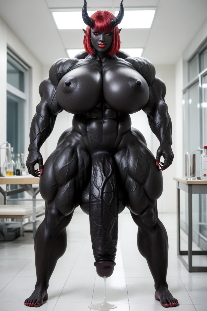 Exaggerated Massive Black Cock, Thick Thighs, 25+ Shemale AI Porn
