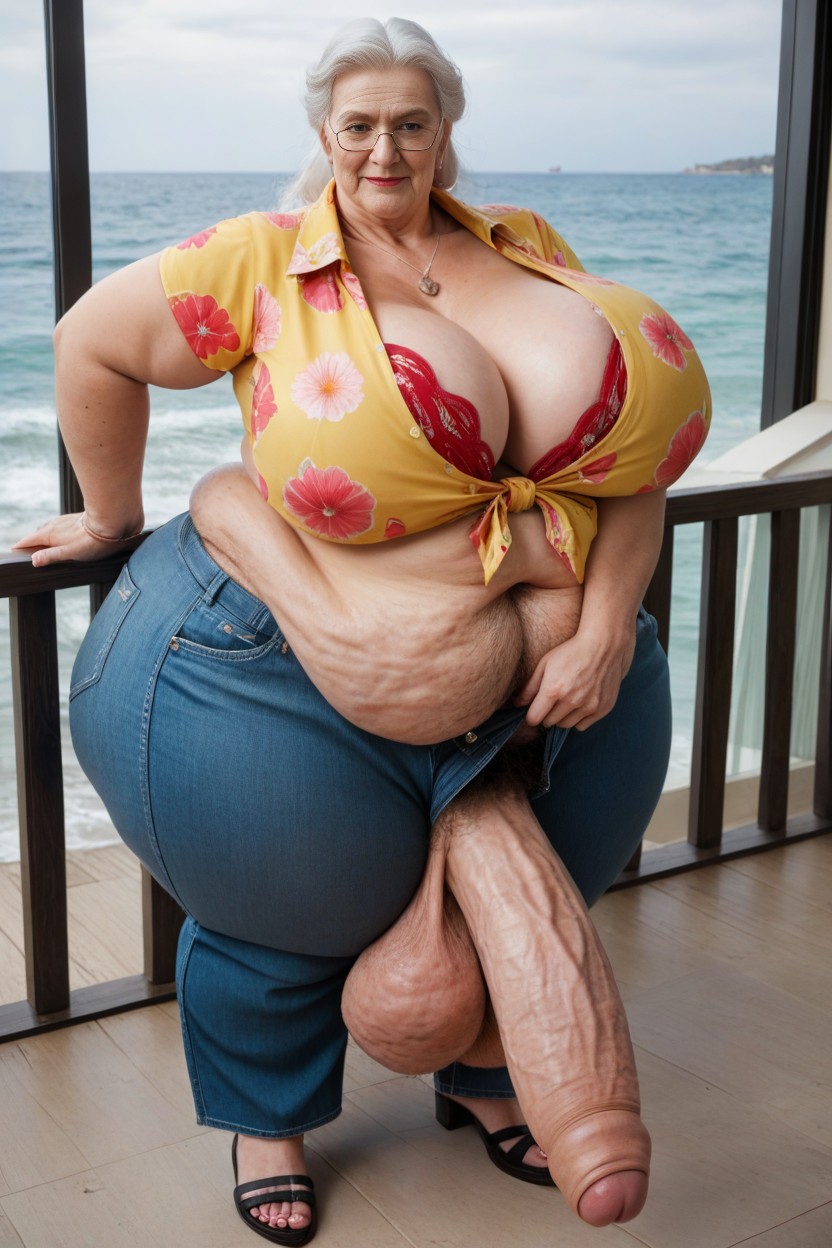 Fully Clothed, Hyper Length Legs Hyper Testicals, Big Belly AI Porn