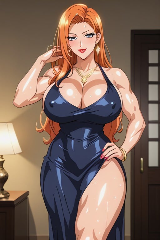 Muscular Body, Sweaty, Silk Dress Hentai AI Porn