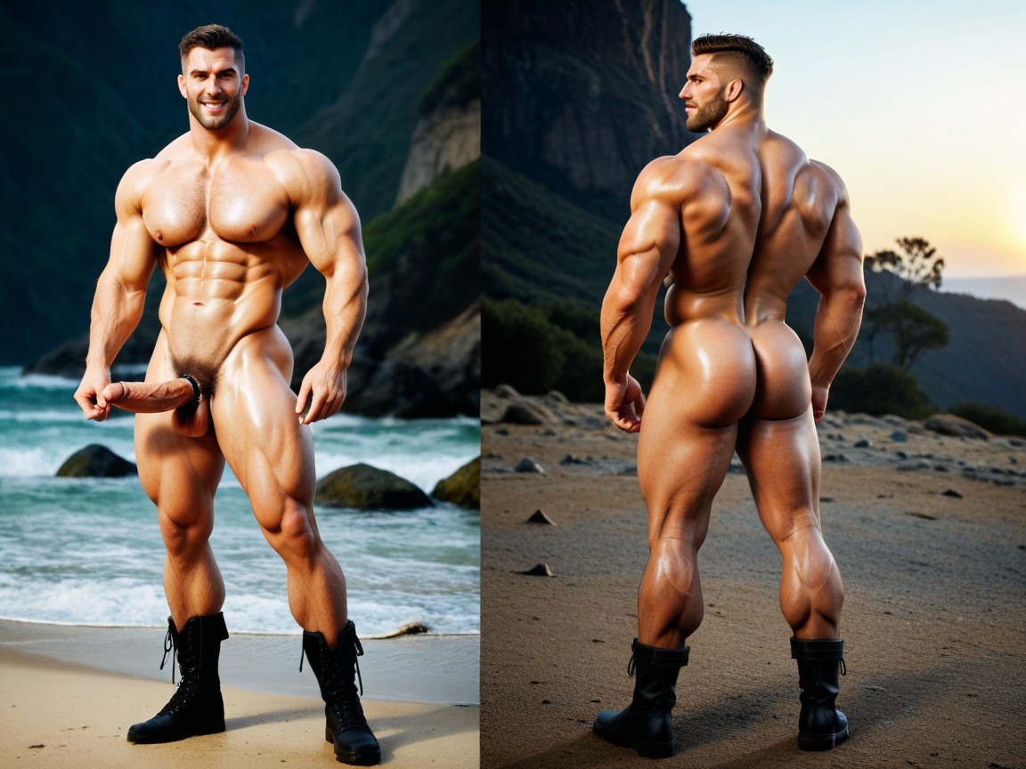 Sunset, Multiple Views, Masturbation AI Gay Porn