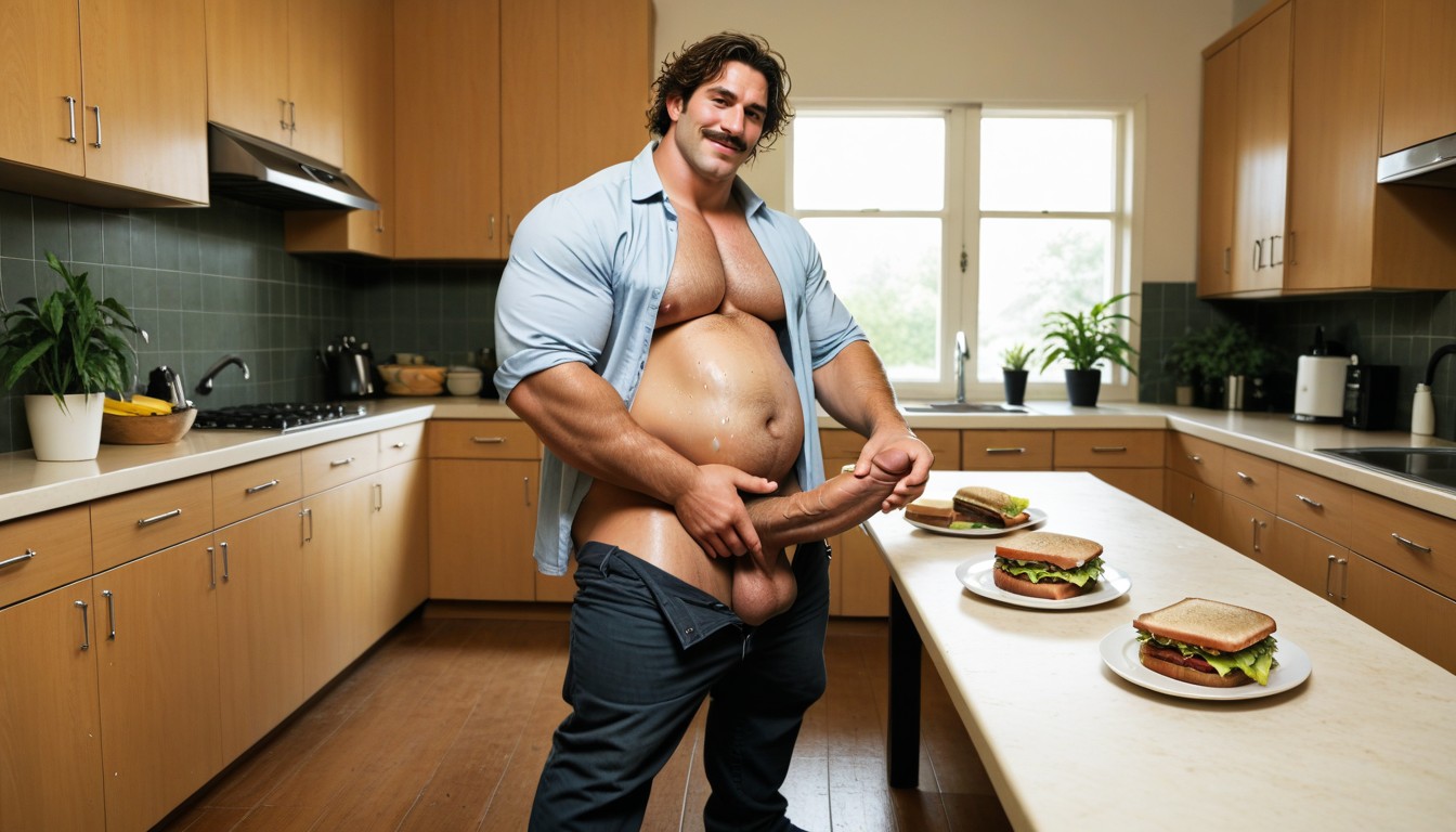 Cum On Sandwich, Masturbation, Sandwich On Plate AI Gay Porn