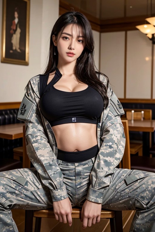 Armor Gloves, Eating, Spreading Legs Asian AI Porn