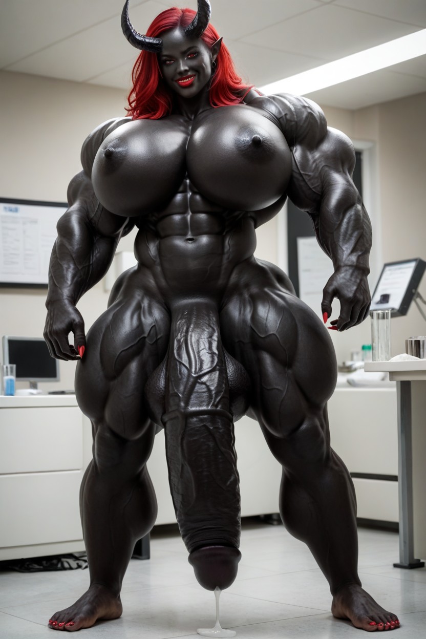 Futanari Penis Dripping Pre Cum, Devil, Cosplay Shemale AI Porn