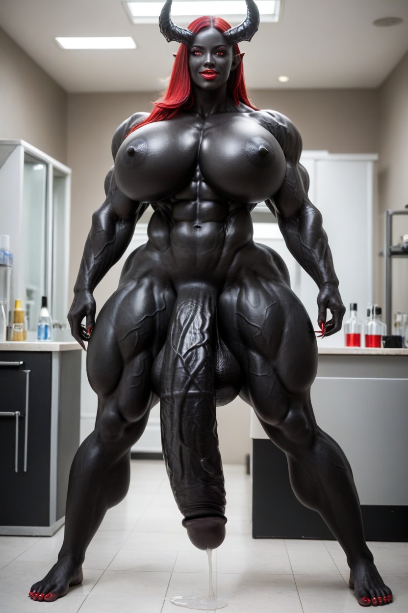 Red Eyes, Extremely Long Black Cock, Musclé Porno IA transsexuelle