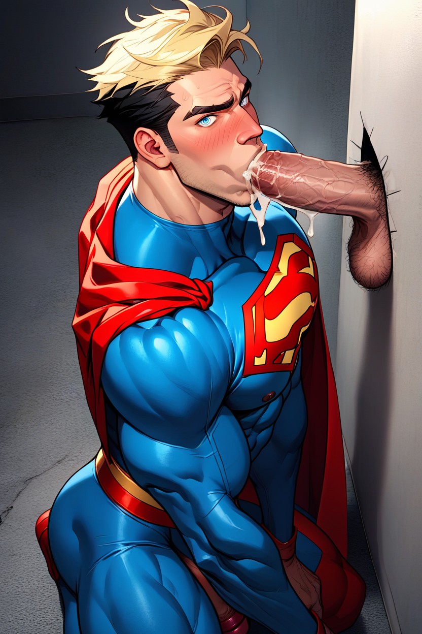 Multiple Cocks From Multiple Holes On The Wall, Bathroom Stall, S-shield On The Chest AI Gay Porn