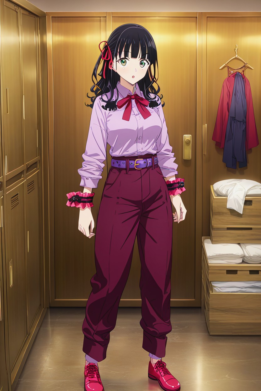 Blunt Bangs, Magenta Pantsuit, Long Trousers AI Porn