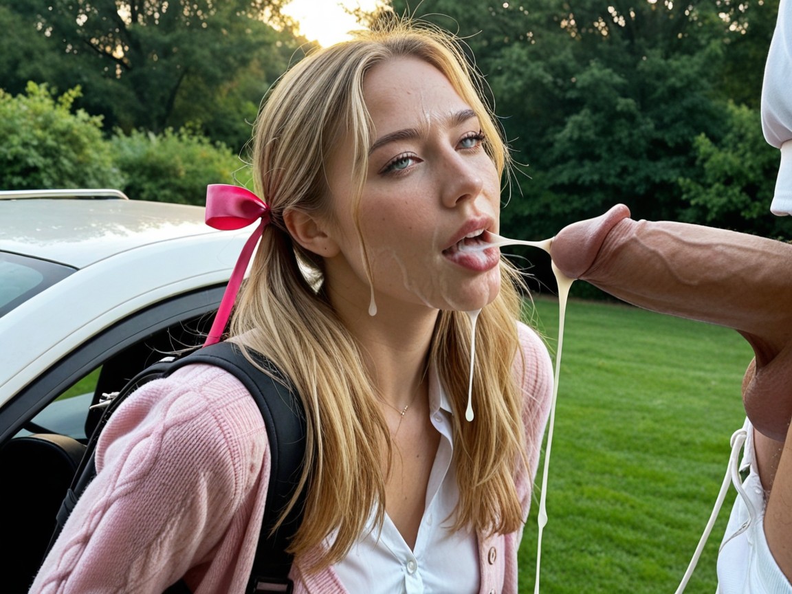 Alluring Facial Features, Pink Cardigan Over Shirt, Breasts Exposed AI Porn