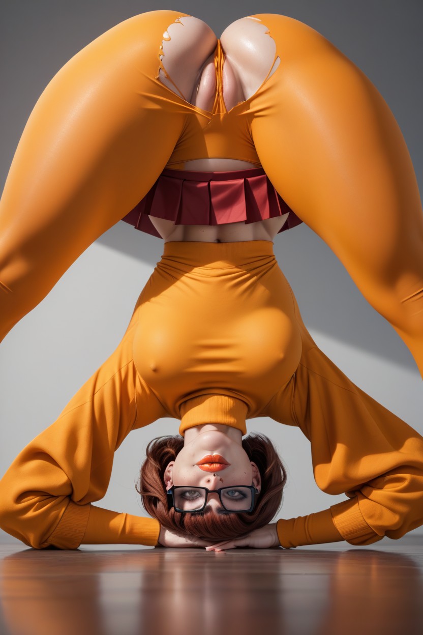 Shaved Pussy, Glasses, Extremely Squeeze Boobs AI Porn