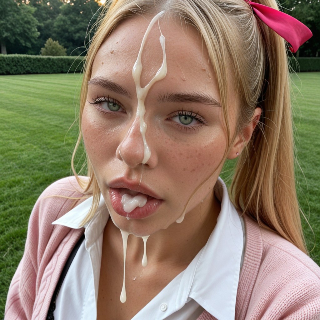 Light Green Eyes, Alluring Facial Features, Plain Straight Natural Blonde Hair Pornografia de IA