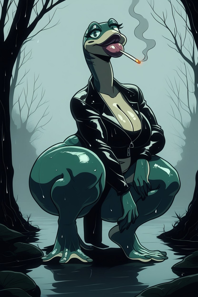 Smoking A Cigarette, Bending Over, Large Head Furry AI Porn