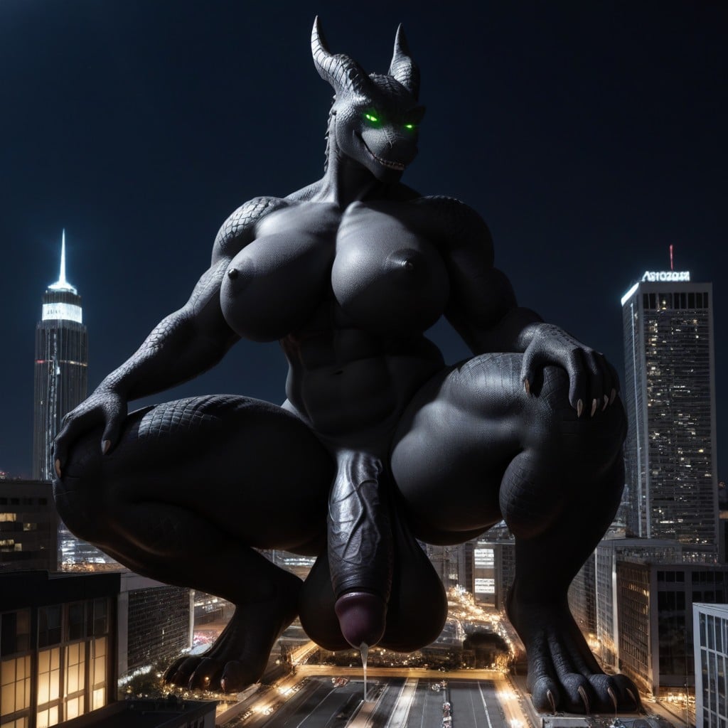Green Eyes, Gigantic Dragon Furry Giantess, Naked Shemale AI Porn