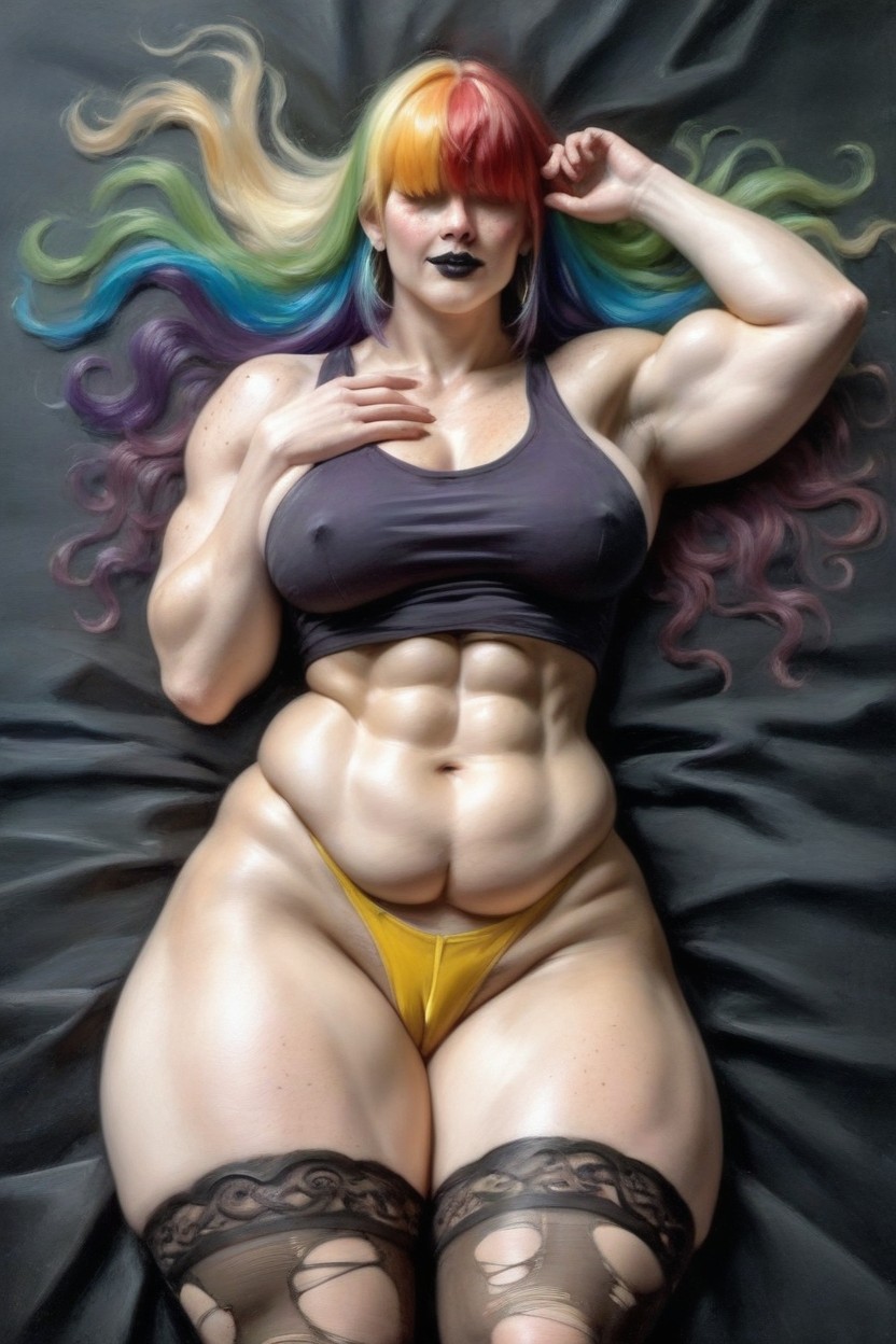 Chubby Pussy, Black Lipstick, 누워있기 AI 포르노