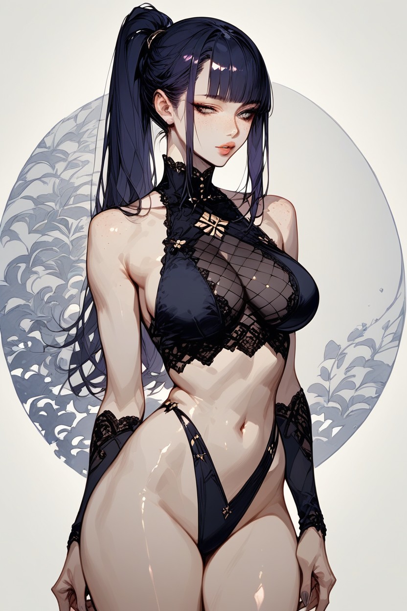 Freckles, Seductive Look, Gray Eyes Hentai AI Porn
