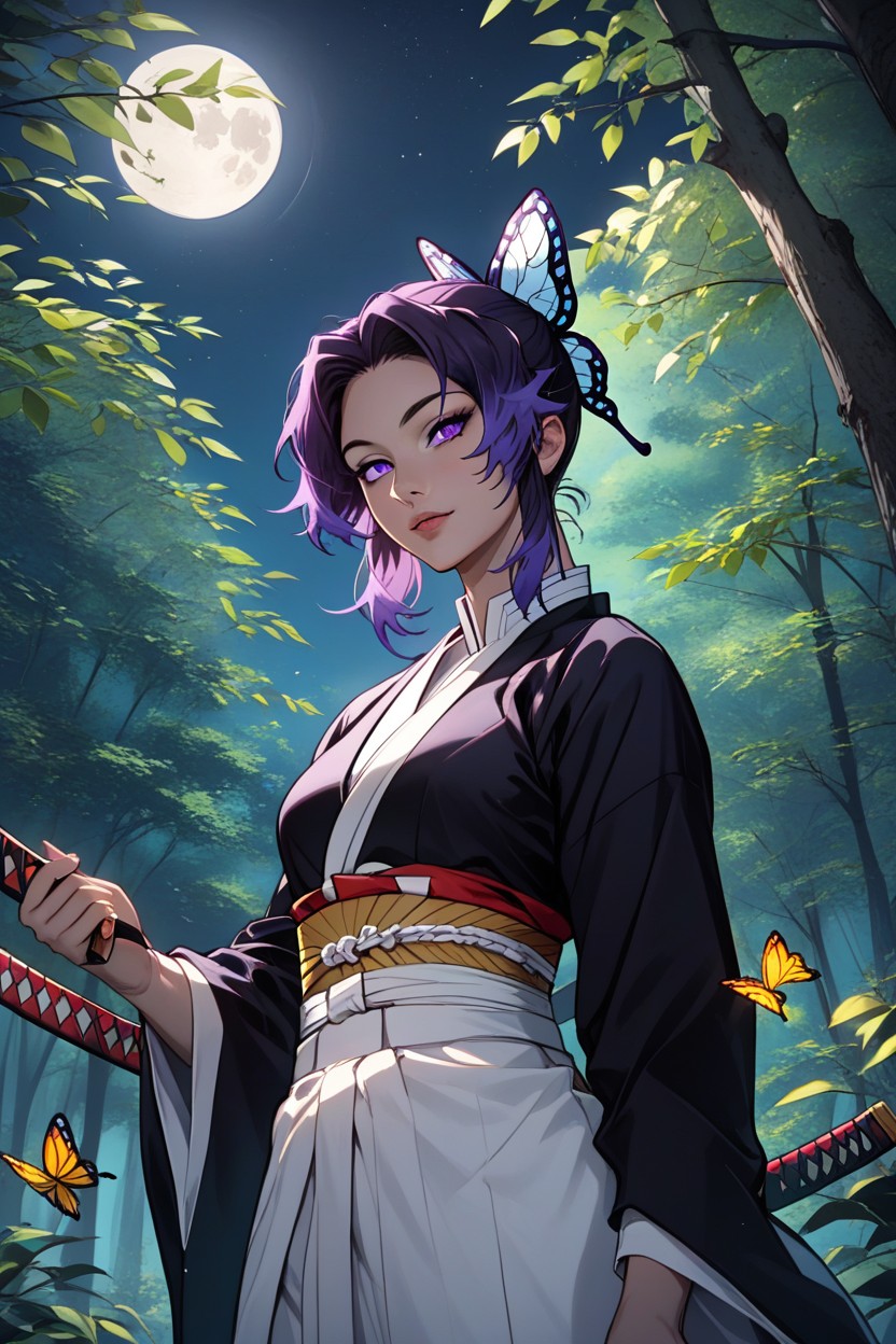 Hyper Realism Style Picture, Dark Night, Butterfly Hair Clip Hentai AI Porn