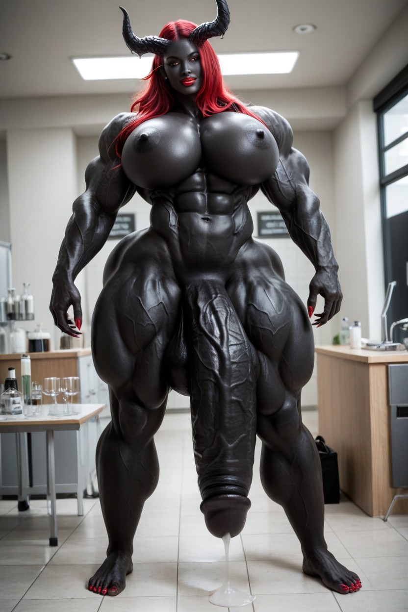 Futanari Penis Dripping Pre Cum, Giant Body, Elf Ears Shemale AI Porn