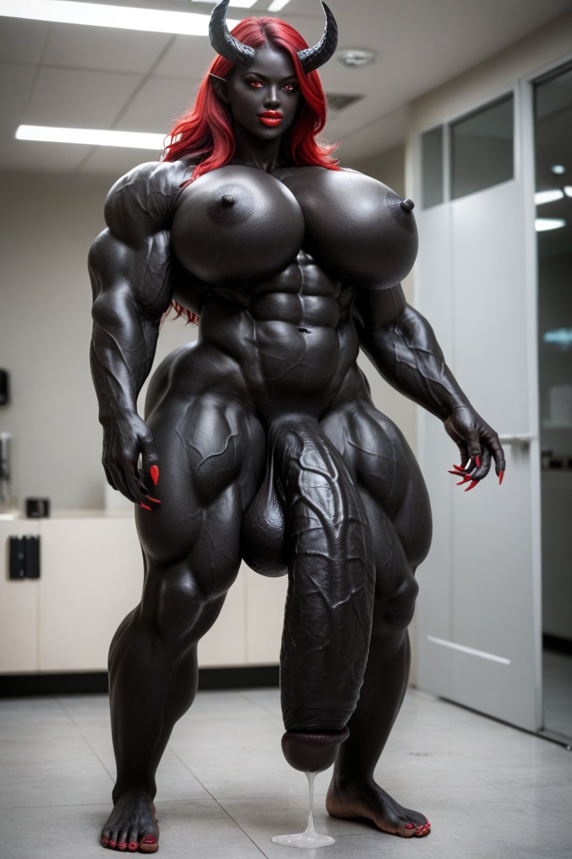 Red Hair, Gigantic Veins All Over Her Body, Black Skin Shemale AI Porn