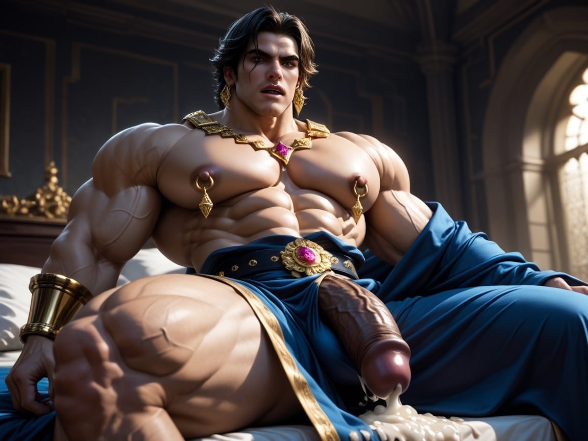 Gems, Ornate Thick Gold Cock Rings, Silk AI Gay Porn